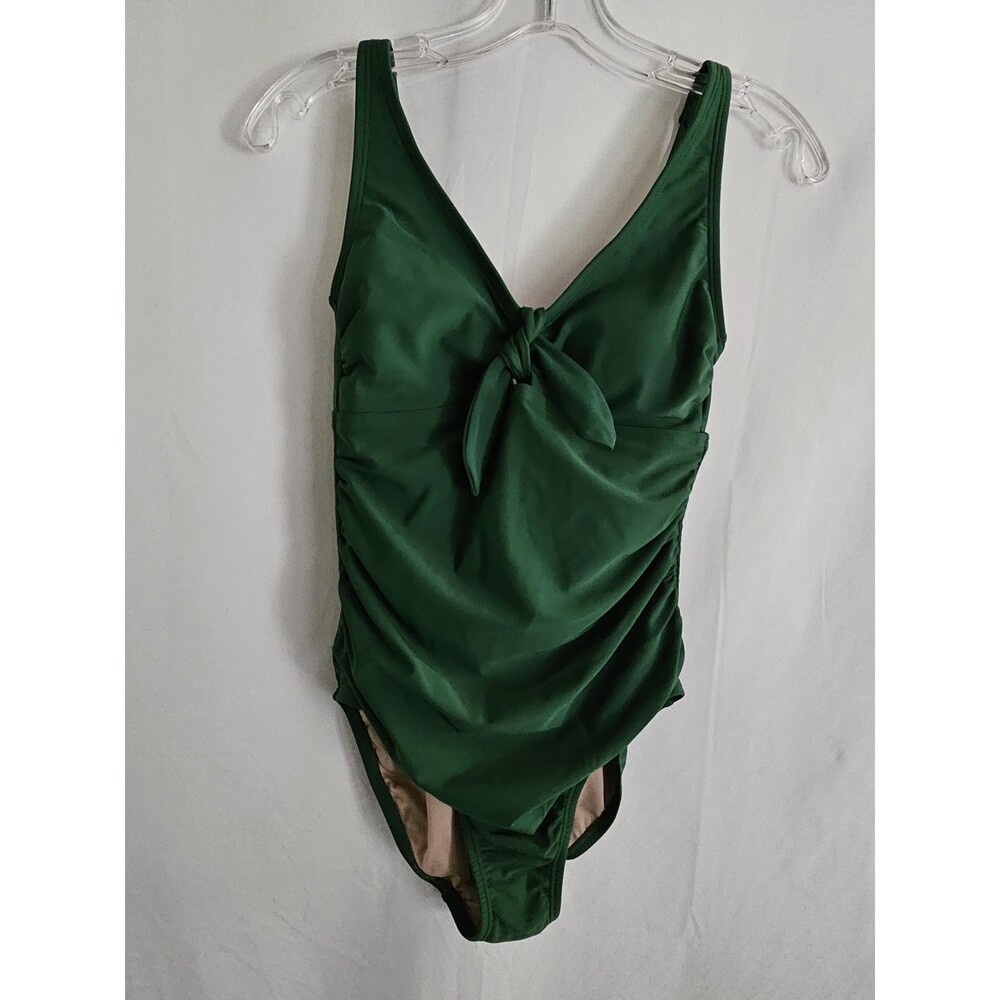 Kona Sol Green One Piece Swimsuit Ruched Tie Front Padded Womens Size Small